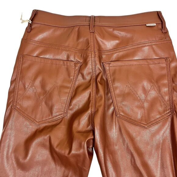 NWT Mother High-Waisted Rail Skimp Friar Brown Faux Leather Pants 29 - Picture 8 of 12